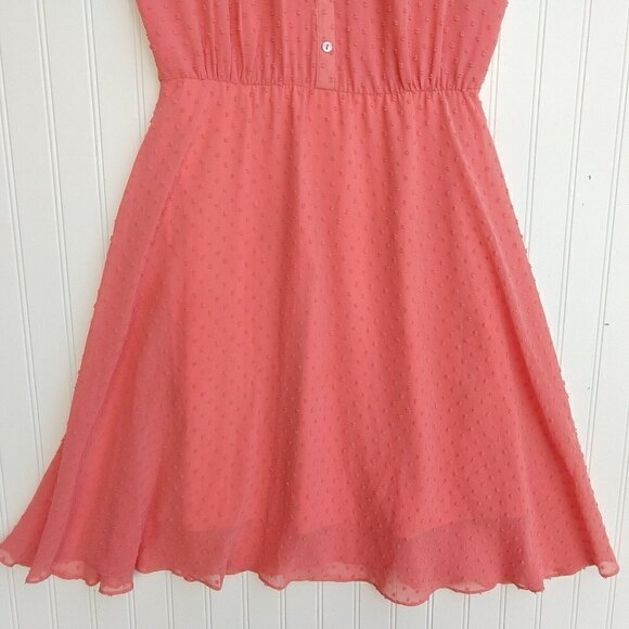 Erin by Erin Fetherston Pink Swiss Dot Dress Size 2 Fit & Flare Tie Neck Ruffle - Picture 6 of 10